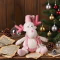 Pink reindeer plush in glitter overalls and scarf for festive Christmas home decoration - Christmas Reindeer Style (D-GJ117)