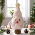 Rosa Plüsch-Weihnachtsbaum-Figur mit Goldstern und gestreiften Armen für Wohndekor - Rosa