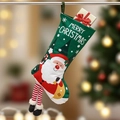 Green Christmas stocking with Santa pattern, decorative long legs and Merry Christmas text - Santa Claus Decoration Stocking