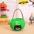 Grüne Filz-Halloween-Süßigkeitstasche mit schwarzer Katze und Trick or Treat Griff - Grüner Schwarzer Katzenstil