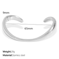 Polished silver stainless steel open bangle with minimalist twisted design and 9mm width - SZ182 Twisted Style / Silver (SZ182)