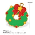 Green Christmas wreath pendant with red bow and gold star for DIY jewelry making - Christmas Wreath Shape (PJ73)