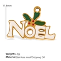 Christmas NOEL letter charm in gold stainless steel with white oil dripping and holly detail - NOEL Letter Shape (PJ75)