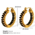 Vintage Edelstahl-Creolen in Gold mit schwarzen Zirkonsteinen im Retro-Design - Goldfarben Schwarzer Strass