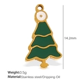 Weihnachtsbaum Anhänger mit grünem Öl-Tropfen-Design und goldenem Rand aus Edelstahl - Grüner Emaille Weihnachtsbaum (PJ89)
