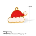 Weihnachtsmützen-Anhänger in Rot-Weiß Emaille mit goldenem Edelstahl-Sockel - Rot Weißer Weihnachtsmannhut (PJ105)
