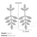 Silver leaf dangle earrings in stainless steel with vintage nature inspired design - Long Branch Leaf / Silver