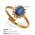 Anello regolabile in acciaio inossidabile con zircone blu ovale e piccoli cristalli - Zirconia Blu Profondo (JZ122DBG7)