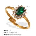 Anello vintage in acciaio inossidabile dorato con zircone verde ovale e cristalli - Zirconia Verde Scuro (JZ122DGG7)