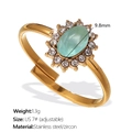 Anello regolabile dorato in acciaio inossidabile con pietra verde ovale e zirconi - Zirconia Blu Menta (JZ122MBG7)