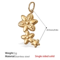18K gold plated stainless steel floral pendant featuring three vertical embossed flowers - Triple Floral Shape (PJ215G)