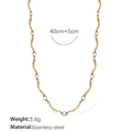 18K gold plated stainless steel wave bar chain necklace, 40cm plus 5cm extender - Curved Bar Style (XL431G)