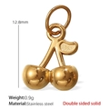 Polished stainless steel cherry charm variant, double-sided solid design, 12.8mm height - Cherry Style (PJ178G)