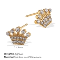 Boucles d'oreilles couronne dorées en acier inoxydable avec strass blancs - Boucles d'Oreilles Clous Forme Couronne (EH888WEG)