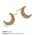 Boucles d'oreilles lune dorées minimalistes avec strass et diamètre extérieur de 7,5 mm - Boucles d'Oreilles Clous Croissant de Lune (EH890WEG)