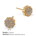 Boucles d'oreilles rondes en acier inoxydable doré 8mm avec strass brillants - Boucles d'Oreilles Clous Rondes Bord Engrenage (EH891WEG)