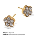 Boucles d'oreilles fleurs en acier inoxydable doré avec strass brillants 8,4 mm - Boucles d'Oreilles Clous Fleur Cinq Pétales (EH892WEG)