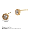 Boucles d'oreilles rondes en acier doré avec strass brillant et bordure perlée ciselée - Boucles d'Oreilles Clous Rondes Texture Perlée (EH894WEG)