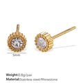 Boucles d'oreilles en acier doré avec strass clair et bordure perlée, taille 5mm - Boucles d'Oreilles Clous Bord Perlé Pierre Unique (EH898WEG)