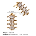 Boucles d'oreilles vintage en acier doré avec zircons marquise et bord perlé - Style Vertical Zirconium Marquise (EH899WEG)