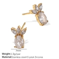 Boucles d'oreilles ananas dorées en acier inoxydable avec cristaux de zircone brillants - Style Zirconium Ananas (EH902WEG)