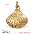 Golden seashell charm pendant in stainless steel, single sided solid design, 17.3mm high - Shell Style (PJ189G) / Pendant Only (No Chain) / Gold