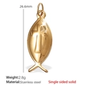 Goldener Jesus-Fisch-Anhänger aus Edelstahl mit geprägtem Kreuz und einseitig massivem Design - Jesus-Fisch mit Kreuz (PJ196G) / Nur Anhänger (Keine Kette) / Gold