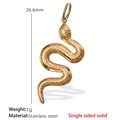 Goldener Schlangenanhänger aus Edelstahl für Halsketten, 26,6 mm einseitig massiv - Schlangen-Stil (PJ197G) / Nur Anhänger (Keine Kette) / Gold