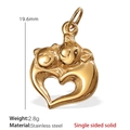 Goldener Edelstahl-Anhänger mit zwei Katzen in Herzform, 19,6 mm Höhe und solidem Design - Doppelkatzenherz (PJ204G) / Nur Anhänger (Keine Kette) / Gold