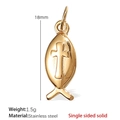Goldener Fisch-Anhänger aus Edelstahl mit geprägtem Kreuzmuster für Schmuckherstellung - Kreuzfisch (PJ205G) / Nur Anhänger (Keine Kette) / Gold