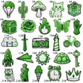 Macro display of 25 green embroidered patches with detailed stitching for clothing - Green Series Patch Combination