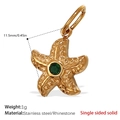 Colgante de estrella de mar dorada en acero inoxidable con diamantes de imitación - Colgante Estrella Mar Sólida Dorada Zirconia Verde (PJ302GNG)