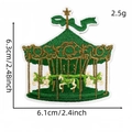 Green and gold carousel embroidery patch with floral details, 6.3cm iron-on applique - Merry-go-round (Cartoon Forest Patch 14#)