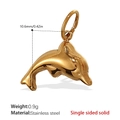 Colgante de delfín en acero inoxidable chapado en oro de 18K para collares, 10,6 mm - Colgante de Delfín Sólido Dorado (PJ305G)