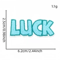 Blue 'LUCK' embroidered patch with white border for clothing and bags, 6.2cm wide - LUCK Letters (Blue Series Patch 5#)