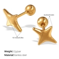 18K gold plated stainless steel star stud earrings with ball screw back closure - Four-pointed Star Style (EH1006G) / 10.1x8.2mm