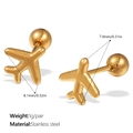 Minimalist 18K gold-plated stainless steel airplane stud earrings with screw back - Airplane Style (EH1007G) / 8.1x7.9mm