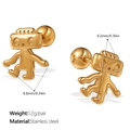Polished 18K gold plated stainless steel robot stud earrings with spherical backings - Robot Style (EH1008G) / 9.2x8.8mm