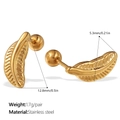 18K vergoldete Edelstahl-Ohrstecker in Federform mit sicherem Schraubverschluss hinten - 12.8x5.3mm