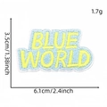 Blue World flower embroidery iron-on patch with yellow letters, 6.1cm x 3.5cm size - BLUE WORLD Slogan (Blue Series Patch 15#)