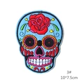 Embroidered sugar skull patch with red roses in Mexican Day of the Dead style - Red Rose Blue Face Style (3#)