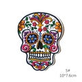 Colorful Mexican sugar skull embroidery patch for clothing DIY, 10x7.6cm floral design - Cross Blue White Style (5#)