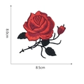 Detailed embroidery patch showing a red rose flower and bud with dimensions 8.0x8.5cm - Black Rose