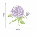 Detail view of purple rose embroidery patch with size markers 8.0cm and 8.5cm - Purple Rose