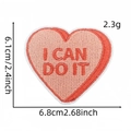 Detail view of heart embroidery patch with I CAN DO IT text and size measurements - Pink Heart I-Can-Do-It (Patch 7#)