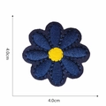 Detailed view of dark blue daisy flower embroidery patch with 4cm dimension indicator - Black Yellow Core Daisy