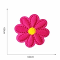 Detailed macro view of a pink and yellow floral embroidery patch measuring 4.0cm - Rose Red Yellow Core Daisy