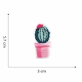 Detailed embroidery patch featuring a blue cactus in a pink pot with size dimensions - 2#-Indigo Cactus Bonsai
