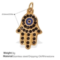 Ciondolo Mano di Fatima in oro con strass neri e dettaglio occhio in acciaio inox - Mano di Fatima Strass Neri (PJ318BKG) / Oro