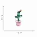 Detailed embroidery patch of a green cactus in a pink pot with 8.4cm height dimensions - 6#-Emerald Green Cactus Potted